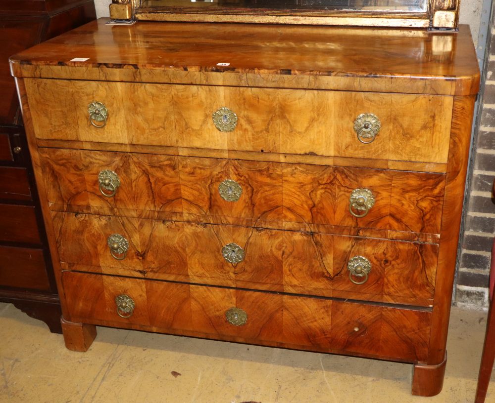 A 19th century German walnut four drawer secretaire chest, W.124cm, D.62cm, H.99cm